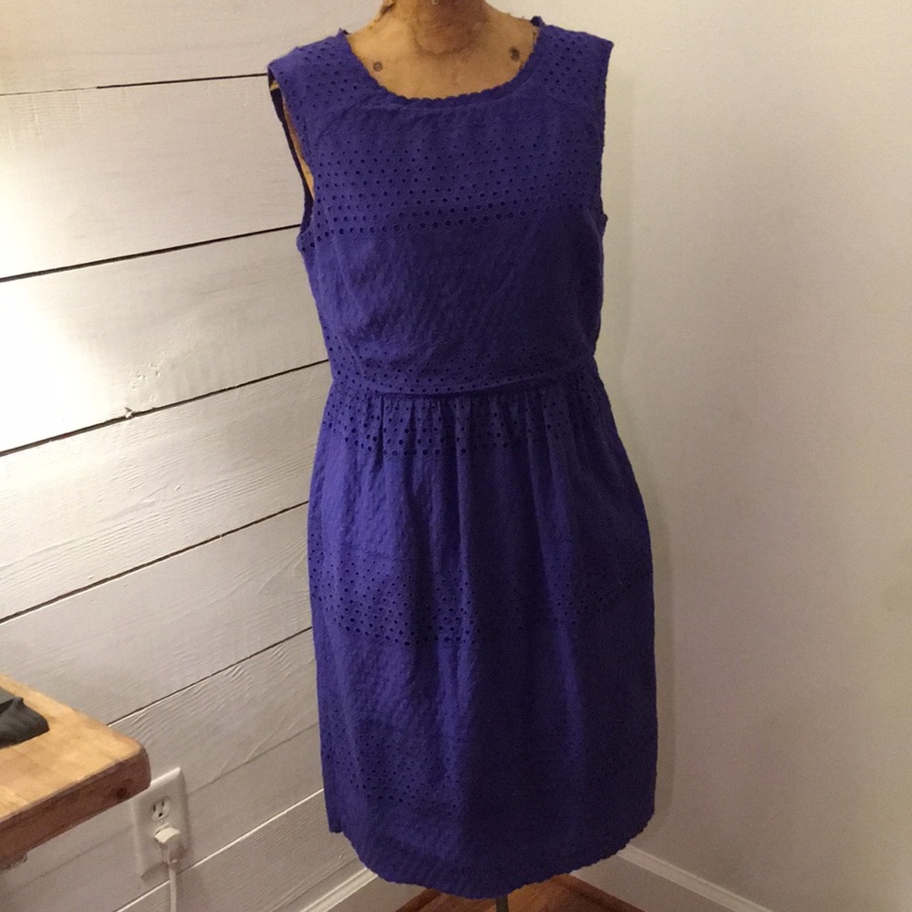 Jcrew Purple eyelet shift pocket dress size 8